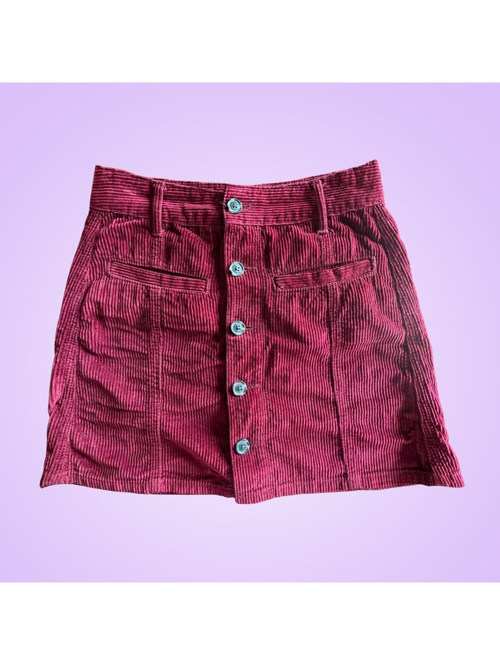 American Eagle High Rise Corduroy Mini Skirt Size 0 | Burgundy Button Front
